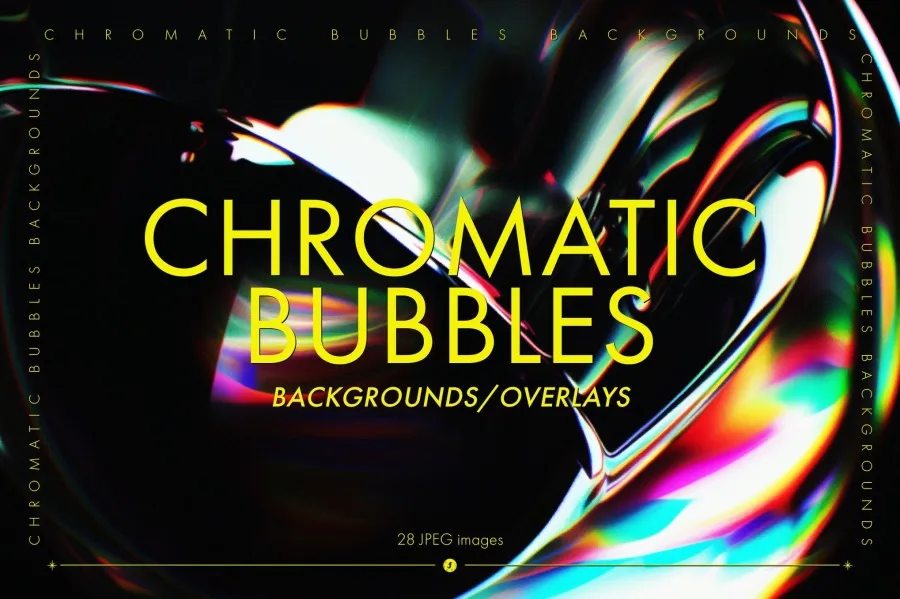 28款5K彩虹渐变漂浮肥皂泡泡艺术纹理叠加素材 Chromatic Bubbles Backgrounds & Overlays