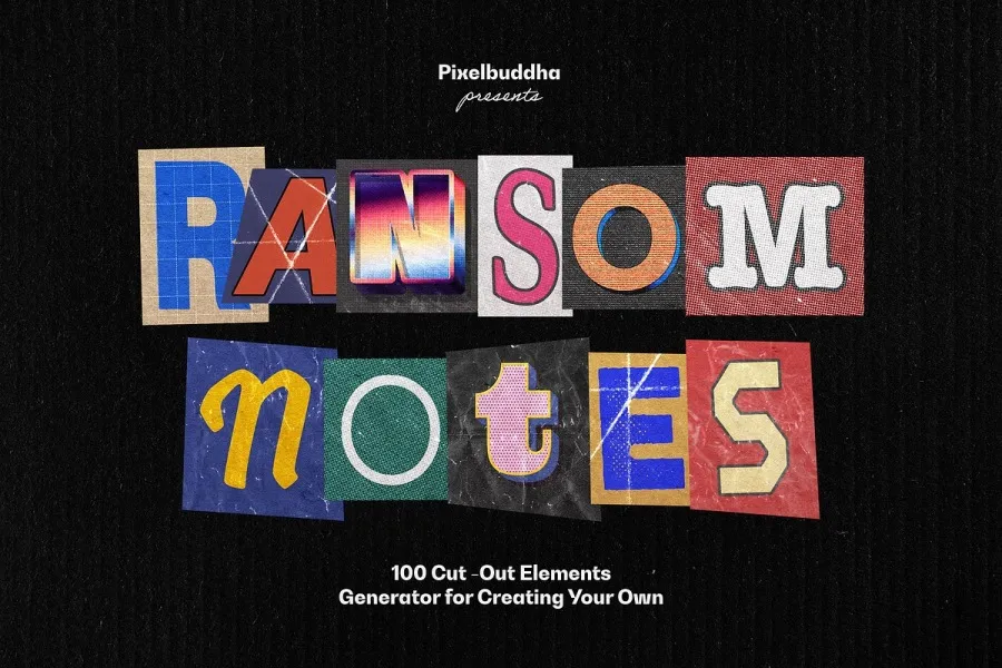 100张复古剪贴画报字母数字符号创意拼贴元素PNG素材 Ransom Letters Collection