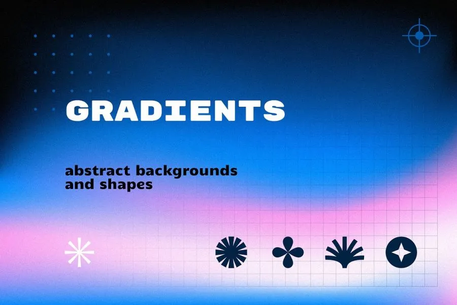 36个抽象时尚极简艺术渐变颗粒纹理背景几何矢量图形设计素材+字体 Gradients. Abstract backgrounds