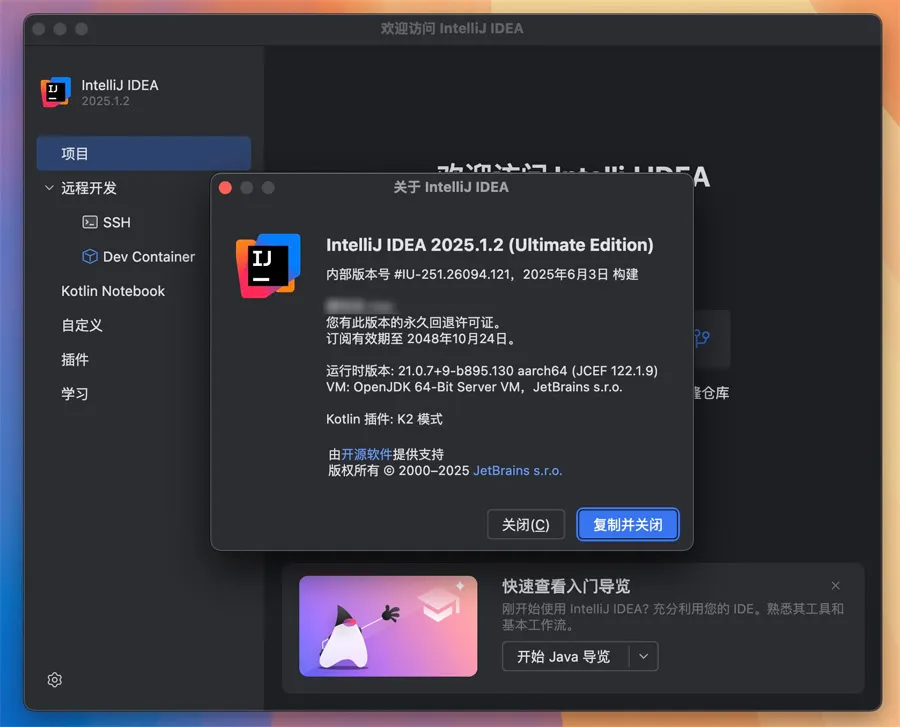 JetBrains IntelliJ IDEA Ultimate v2025.1.2 中文激活版 Mac旗舰级Java编程开发工具 (内含Intel+ARM版)